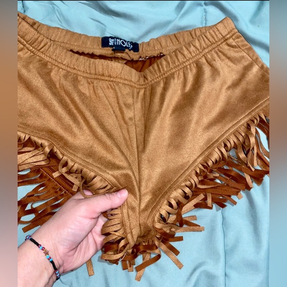 Faux Suede Fringe Shorts Brown Size Medium - Picture 3 of 6